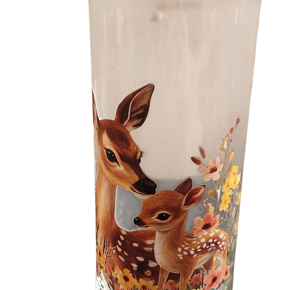 Charming Deer and Floral Glass Vase